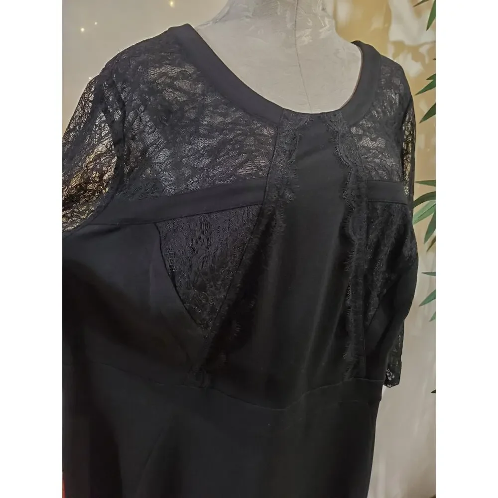 Lane Bryant Lace Sheer 3/4 Sleeve Sheath Dress Plus Size 26 Black LBD Wedding - Picture 9 of 13